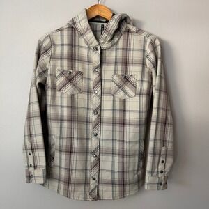 Kuhl Kleo Moonrock Women's Medium Plaid‎ Shacket Hooded Snap Front Jacket VTG